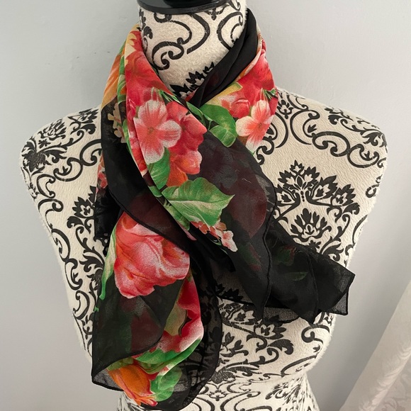 Botanica Pop Chiffon Square Scarf with Black Accent